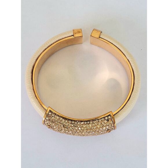 Signed Iconic Henri Bendel Double Hinged Cuff Bracelet Crystals Leather Vintage - Picture 9 of 9